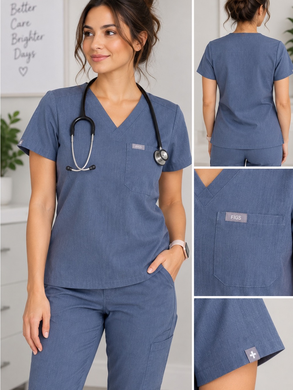Figs Women's V-Neck Tunic in Slate Blue